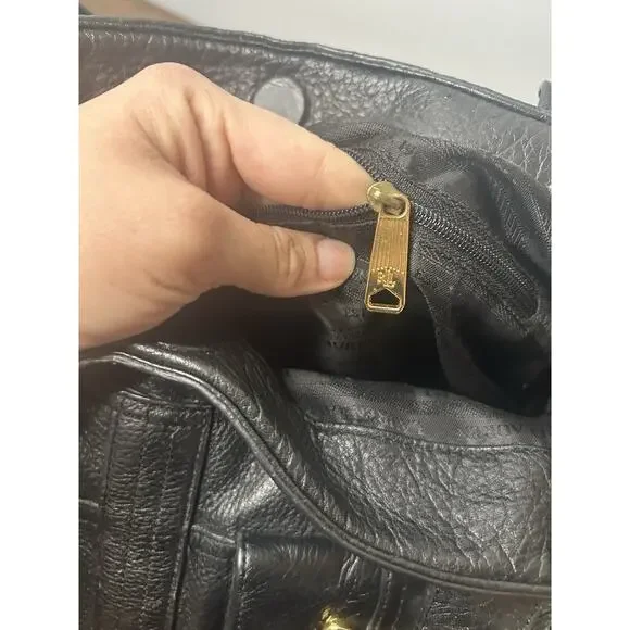 Polo Ralph Lauren Black Leather Tote Shoulder Bag Gold Hardware Classic - Picture 13 of 16